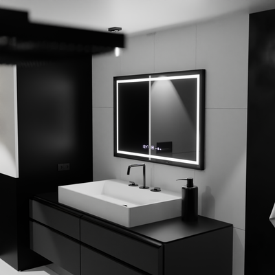 Obdĺžnikové LED zrkadlo, 120x80cm, Verite Majeste Noir Motion Glow Marcello, Demister System, Hodiny & Teplomer, Stmievateľné