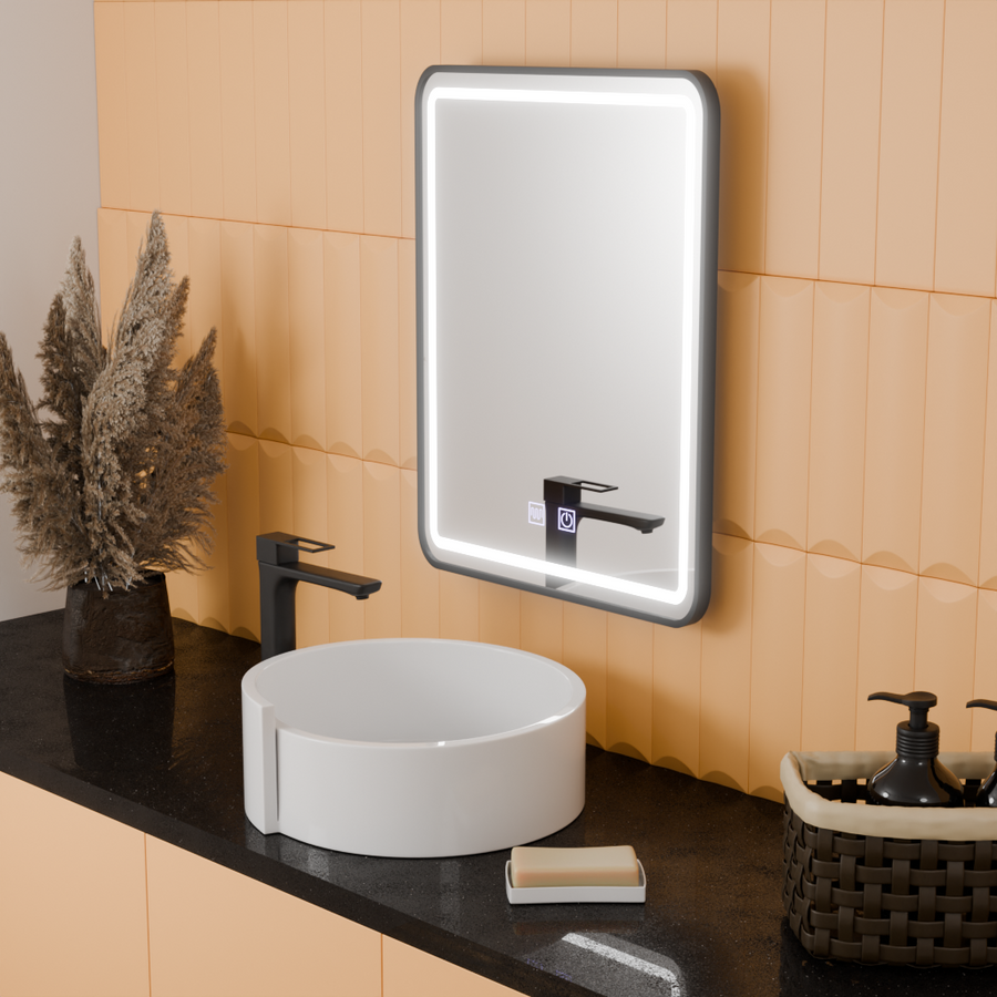 Obdĺžnikové LED zrkadlo, 50x70cm, Taglio Touch, Demister System, čierny rám