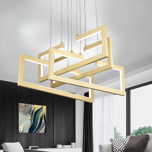 LED luster s diaľkovým ovládaním, Závesný 98W, 4 prvky, Studené/Teplé/Neutrálne svetlo, Stmievateľné, Nastaviteľná výška, Zlatá