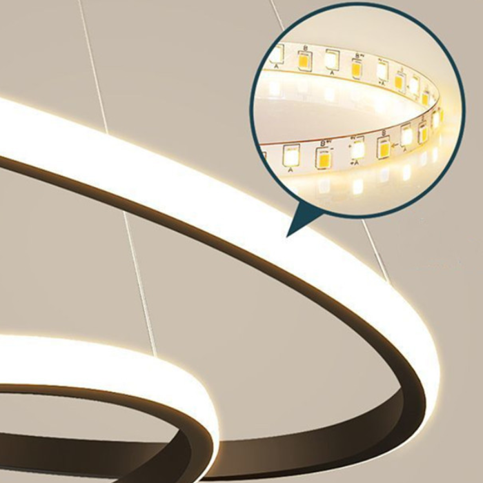 LED závesný luster RICCI 25W, 2 kruhy, studené/teplé/neutrálne svetlo, čierny, výškovo nastaviteľný