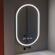 Oválne LED zrkadlo 50x80cm Eminence Motionglow MARCLELEL SMEABLE CLOCK SYSTÉM A SMIELOBNÝ TERMOMERMOMOMOMOMOMER