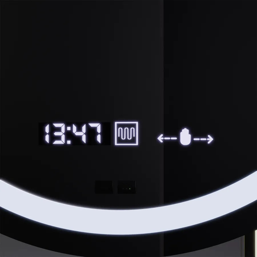 LED okrúhle zrkadlo, 70 cm, Visio MotionGlow Marcello, Demister System, Hodiny & Teplomer, Kozmetická lupa, Stmievateľné