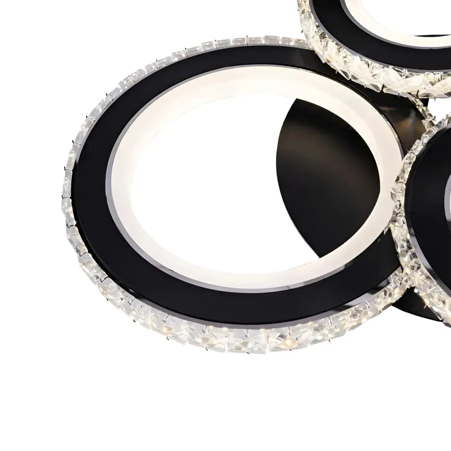 LED luster s diaľkovým ovládaním a krištáľom NOVA ROTONDA RGB 68W, 4 kruhy, studené/teplé/neutrálne svetlo, stmievateľné, čierny