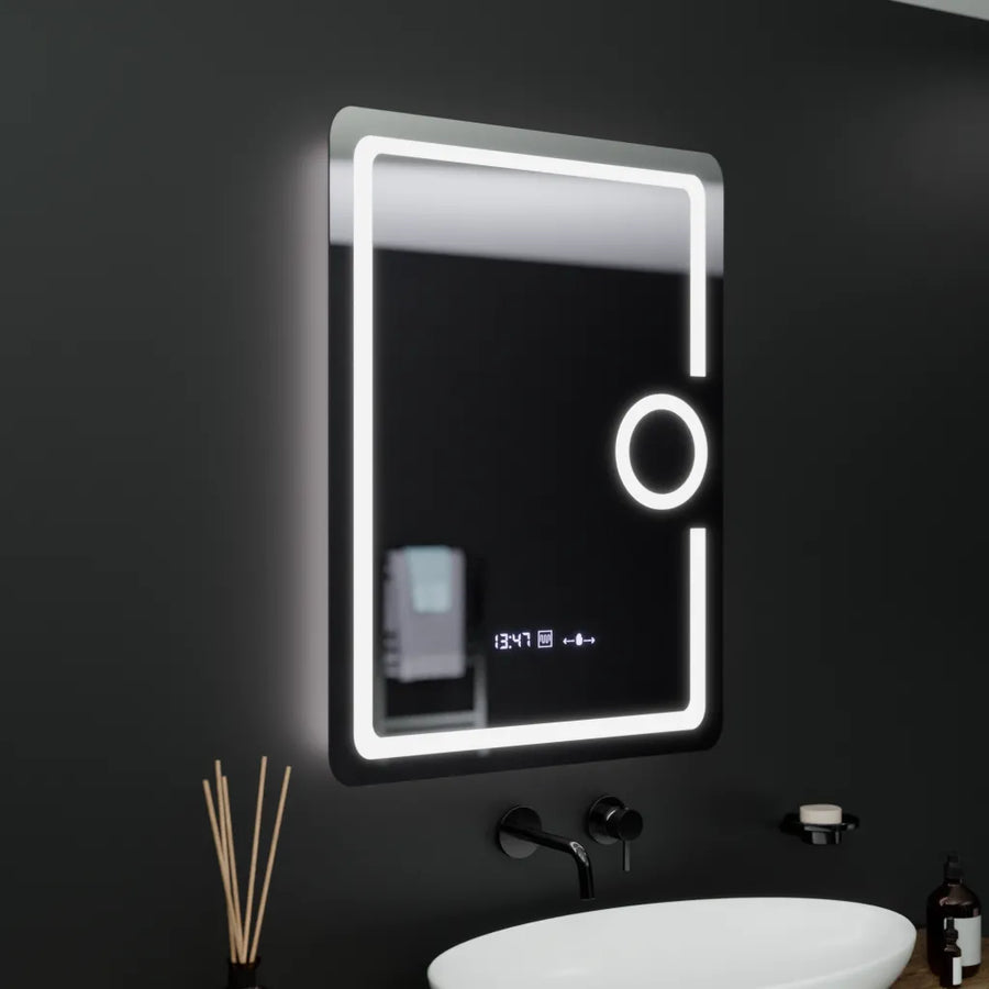 Zrkadlové obdĺžnikové obdĺžnikové 60x80cm Eclat Motionglow Marcello DeFosting System Teplomer a kozmetika hodín skombíha