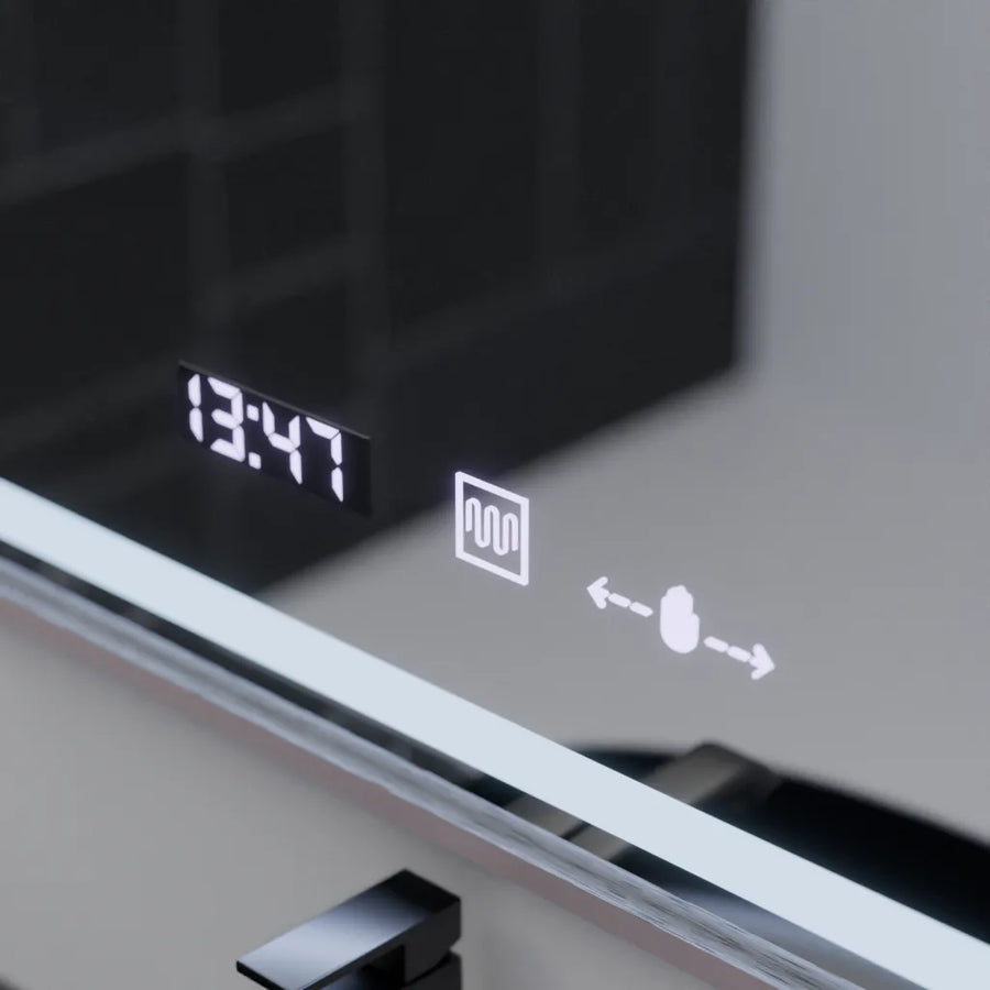 Obdĺžnikové LED zrkadlo, 60x80cm, Verite Imperial Silver Motion Glow Marcello, Demister System, Hodiny & Teplomer, Stmievateľné