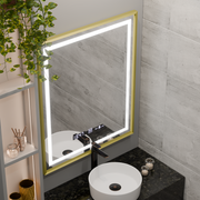 Zrkadlo LED obdĺžnik 75x90cm Verite Royale Gold Motionglow Marcello Smoteble Clock Defosting System