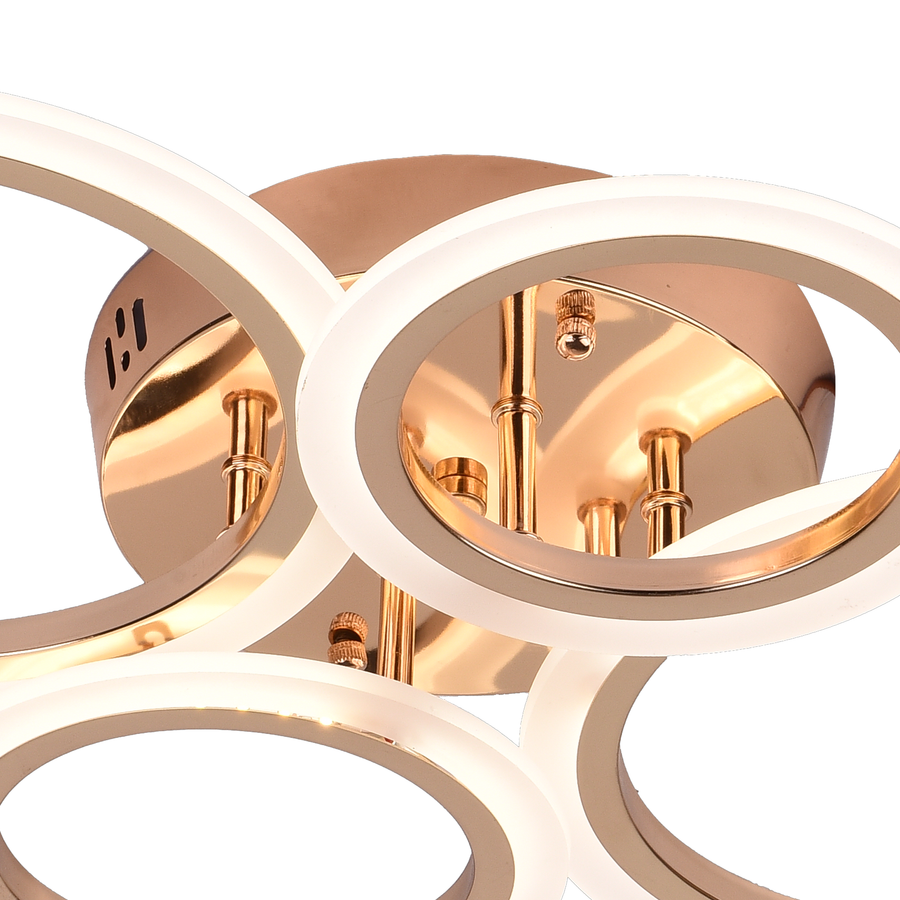 LED luster s diaľkovým ovládaním BETTY 44W, 4 kruhy, studené/teplé/neutrálne svetlo, stmievateľné, lesklé zlato