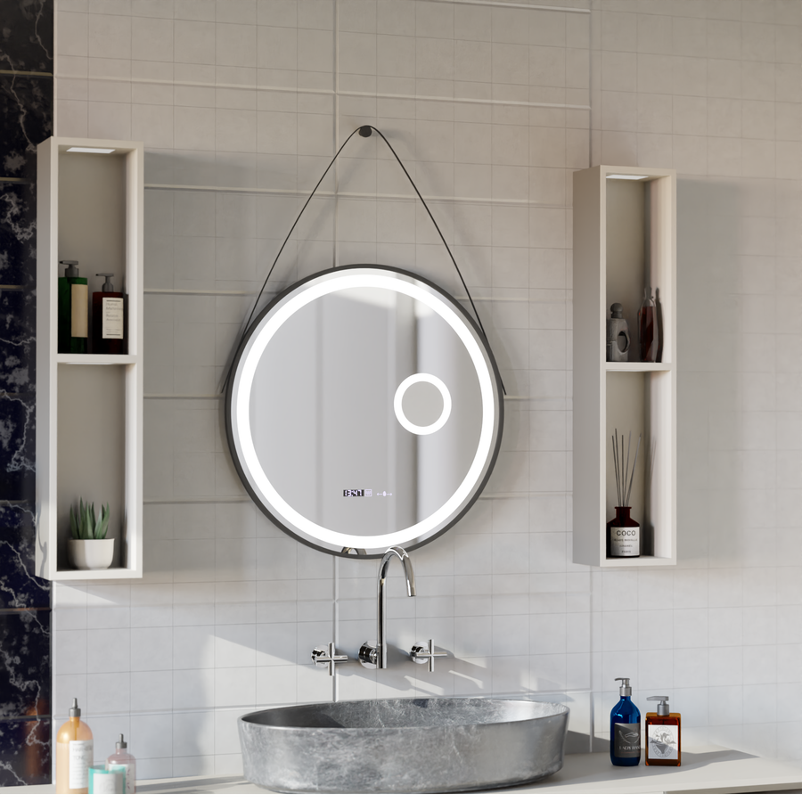 LED okrúhle zrkadlo, 60 cm, Micah Marcello MotionGlow Sensor, Demister System, Hodiny & Teplomer, Kozmetická lupa, Dimabila