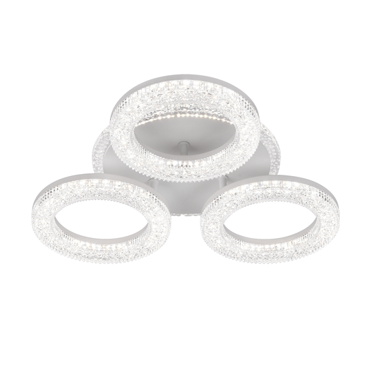 Singrid LED luster s diaľkovým ovládaním, 50W, 3000K/4000K/6000K, stmievateľný, biely, kryštály, 3 kruhy
