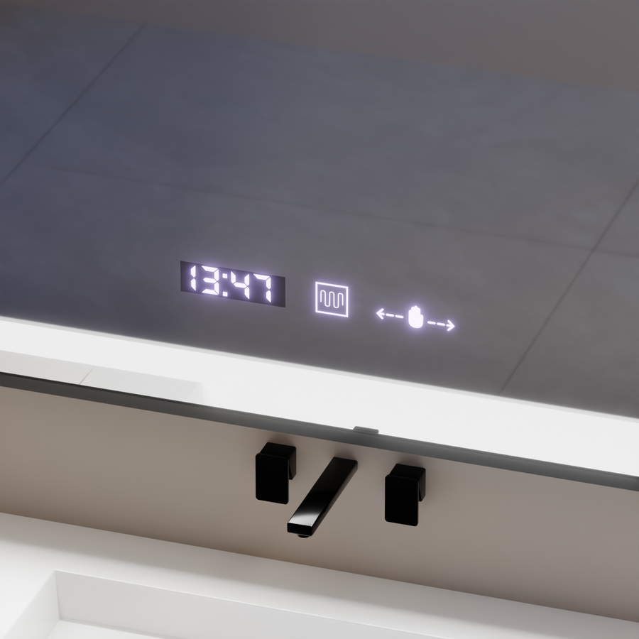 Obdĺžnikové LED zrkadlo, 80x60cm, Verite Majeste Noir Motion Glow Marcello, Demister System, Hodiny & Teplomer, Stmievateľné