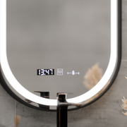 LED zrkadlo Helmut Systém odhmlievania, hodiny a teplota 50x90 cm Čierny rám brúsený Marcello Funghi