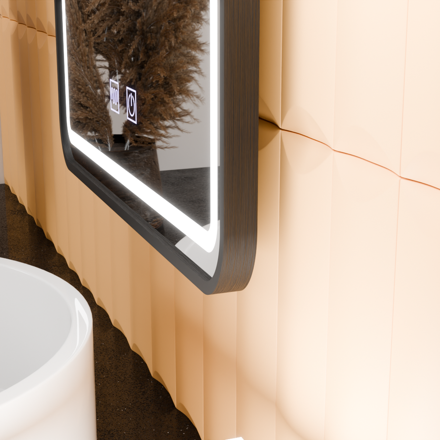 Obdĺžnikové LED zrkadlo, 50x70cm, Taglio Touch, Demister System, čierny rám
