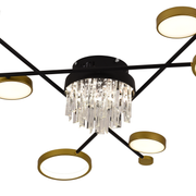 Lustra LED cu telecomanda si cristal GUIDA 38W, 6 Elemente, lumina Rece/Calda/Neutra, Dimabila, Negru Auriu