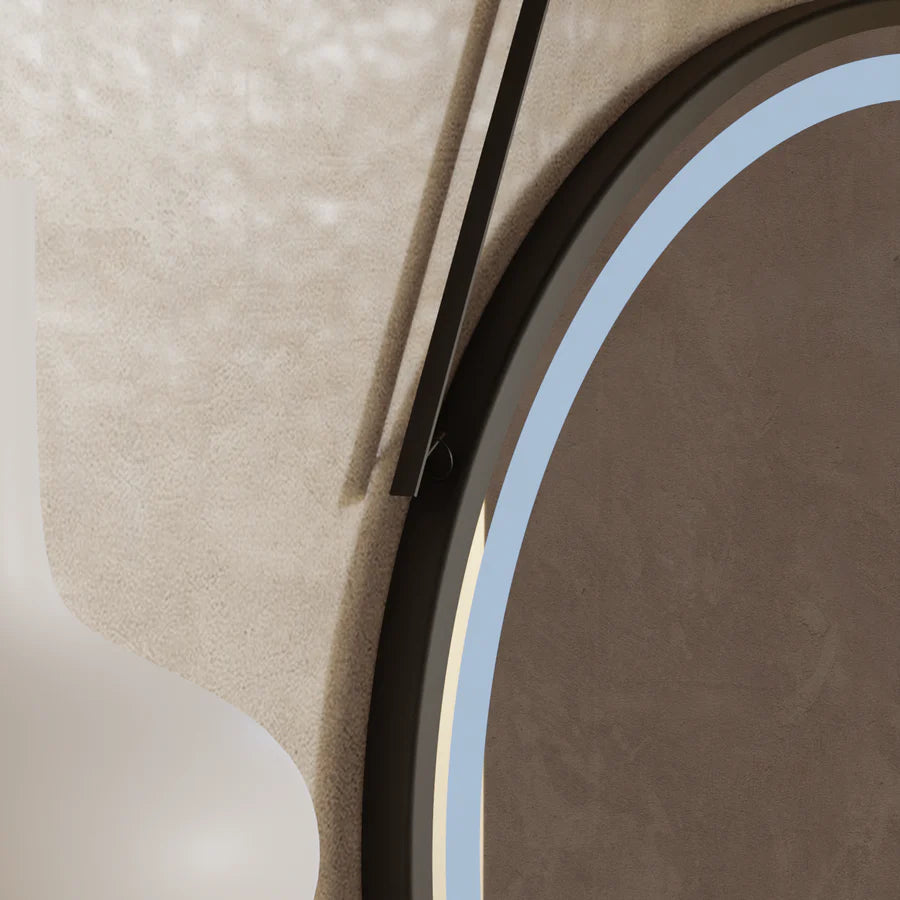 LED okrúhle zrkadlo, 50 cm, Celeste Majeste Noir Eleve MotionGlow Marcello, Demister System, Hodiny & Teplomer, Stmievateľné