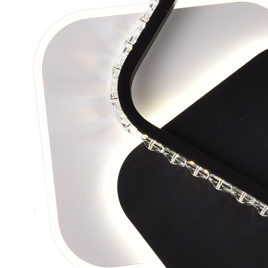 LED krištáľový luster PRISMIQ 39W, 3 štvorce, studené/teplé/neutrálne svetlo, čierny