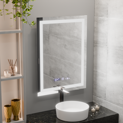 Obdĺžnikové LED zrkadlo, 60x80cm, Verite MotionGlow Marcello, Demister System, Hodiny & Teplomer, Stmievateľné