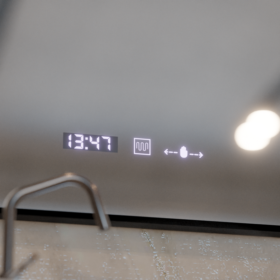 LED zrkadlo Francesca MotionGlow Snímač 80x60 cm Teplé/studené/Neutrálne svetlo Stmievateľný rám Čierny kartáčovaný systém odhmlievania Teplomer Hodiny Marcello Funghi Collection