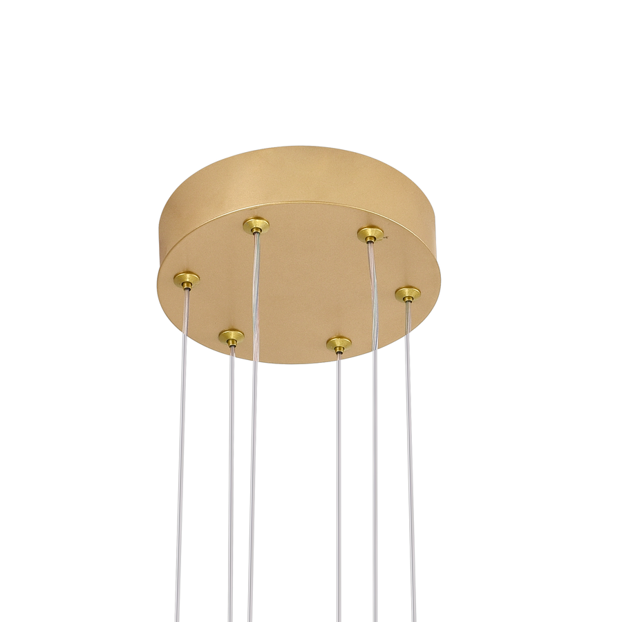 LED luster s diaľkovým ovládaním, Závesný 73W, 3 prvky, Studené/Teplé/Neutrálne svetlo, Stmievateľné, Nastaviteľná výška, Zlatá