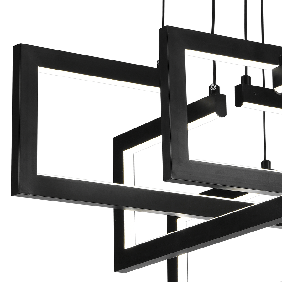LED luster s diaľkovým ovládaním, Závesný 98W, 4 prvky, Studené/Teplé/Neutrálne svetlo, Stmievateľné, Nastaviteľná výška, Čierny