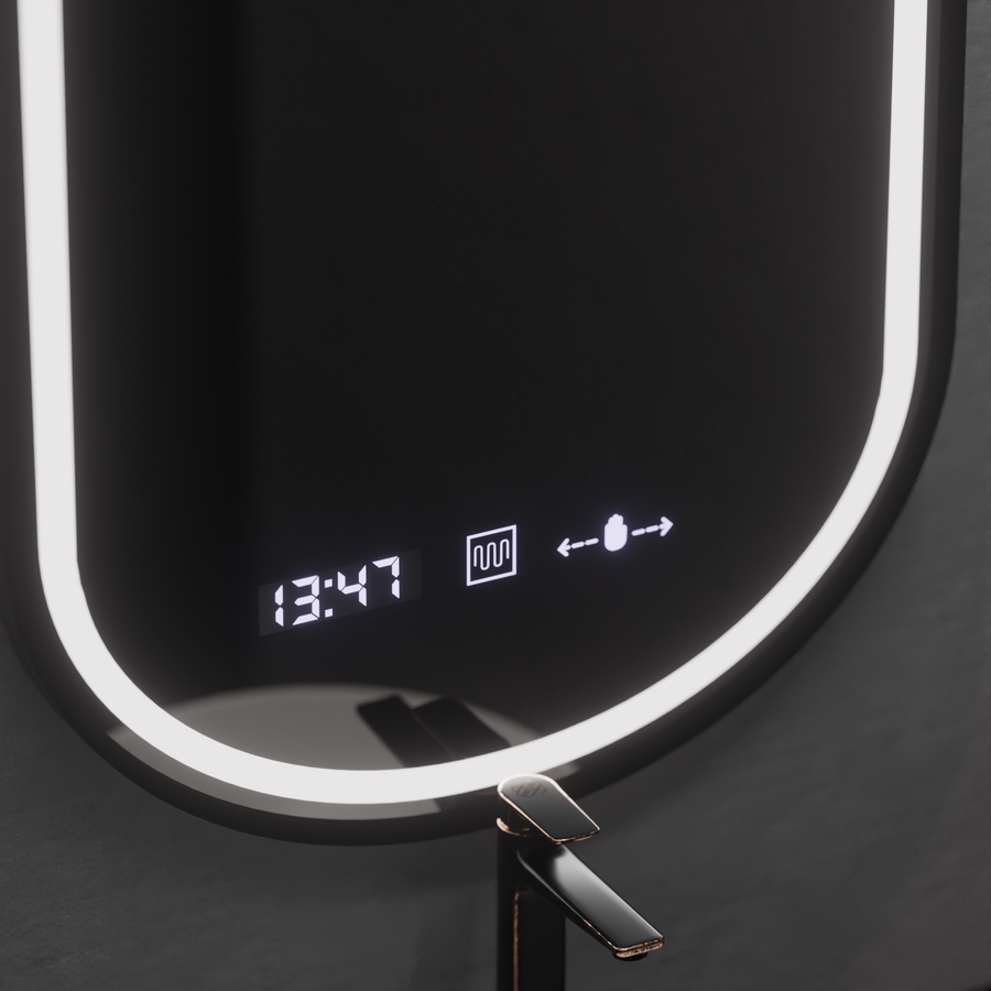 Oválne LED zrkadlo, 50x80cm, Alessia MotionGlow Marcello, Demister System, Hodiny & Teplomer, Stmievateľné