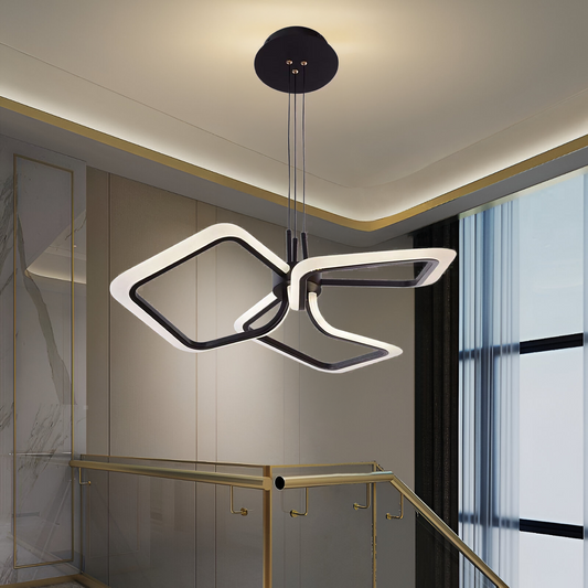 Závesný LED luster s diaľkovým ovládaním RIMINI 56W, 3 štvorce, studené/teplé/neutrálne svetlo, stmievateľné, čierny