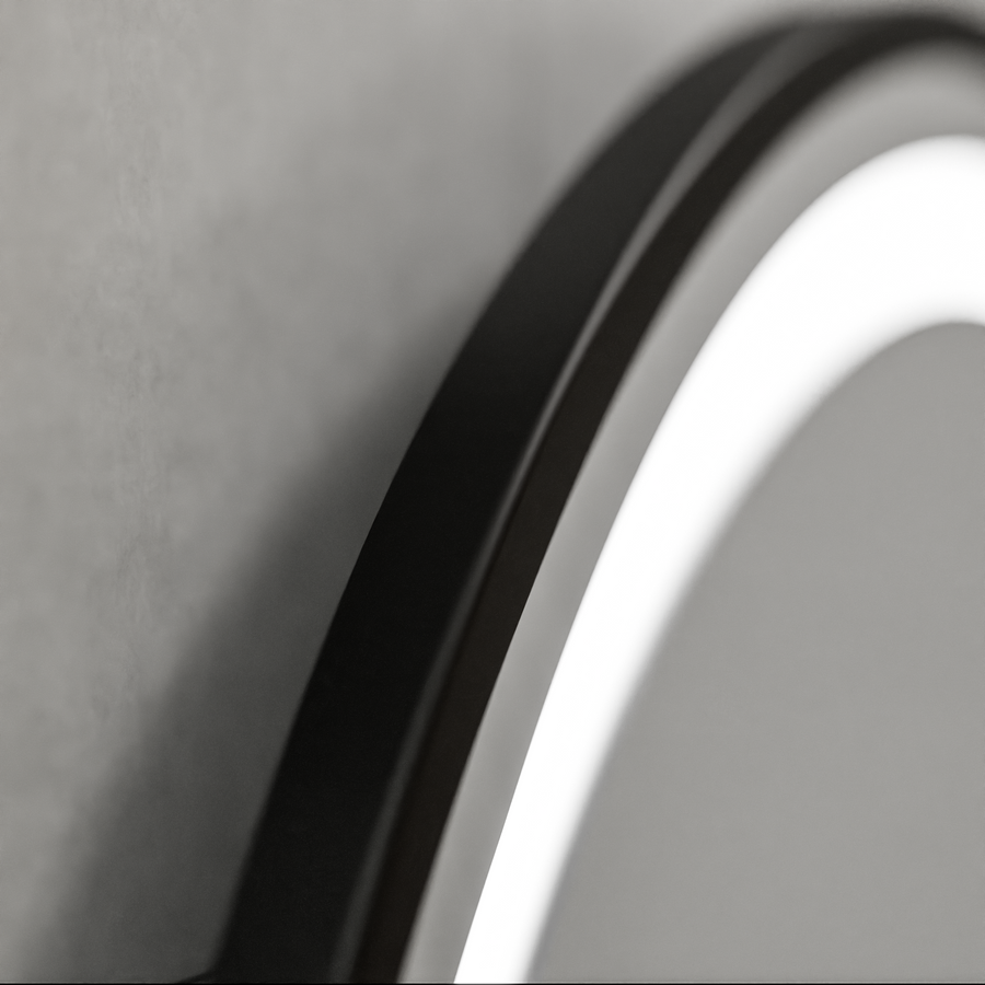 LED okrúhle zrkadlo, 80 cm, Celeste Majesté Noir MotionGlow Marcello, Demister System, Hodiny & Teplomer, Stmievateľné