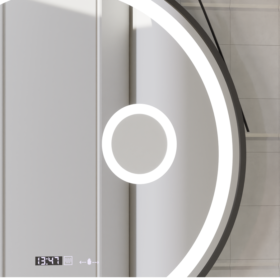 LED okrúhle zrkadlo, 60 cm, Micah Marcello MotionGlow Sensor, Demister System, Hodiny & Teplomer, Kozmetická lupa, Dimabila