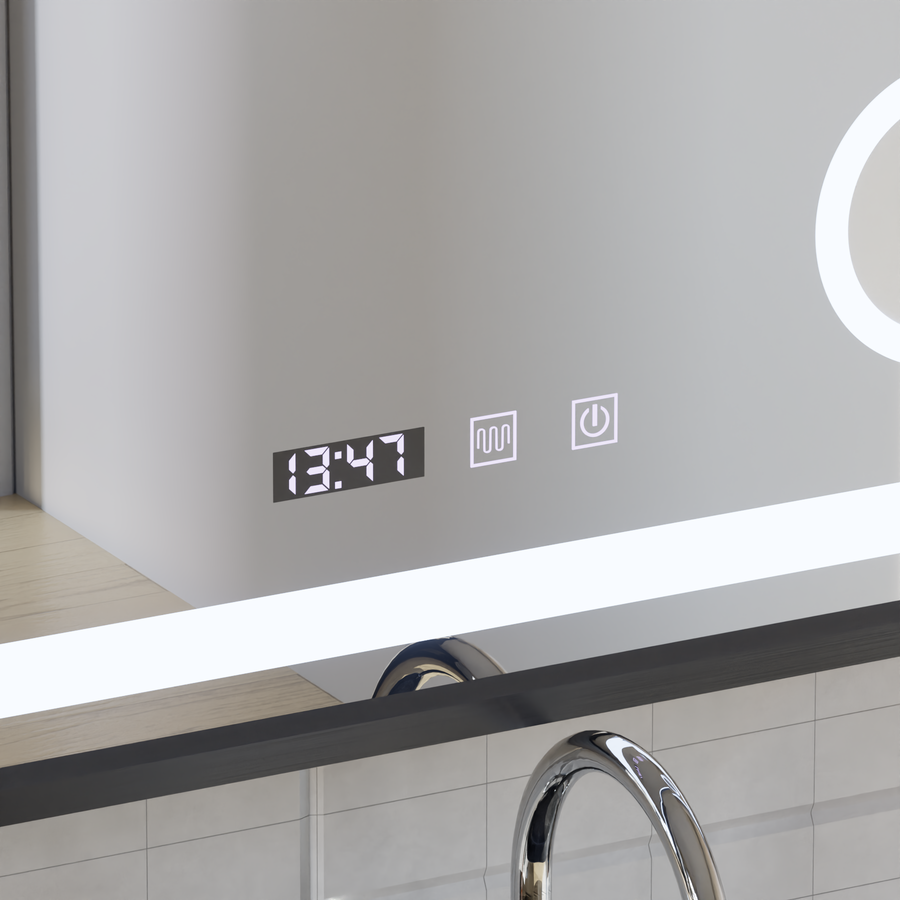 Zrkadlo LED Touch Bernd Defrosting Systém, hodiny a teplota 80x60 cm Black Brush Fund Cosmetica