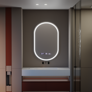 Oválne LED zrkadlo 50x80cm Eminence Motionglow MARCLELEL SMEABLE CLOCK SYSTÉM A SMIELOBNÝ TERMOMERMOMOMOMOMOMER