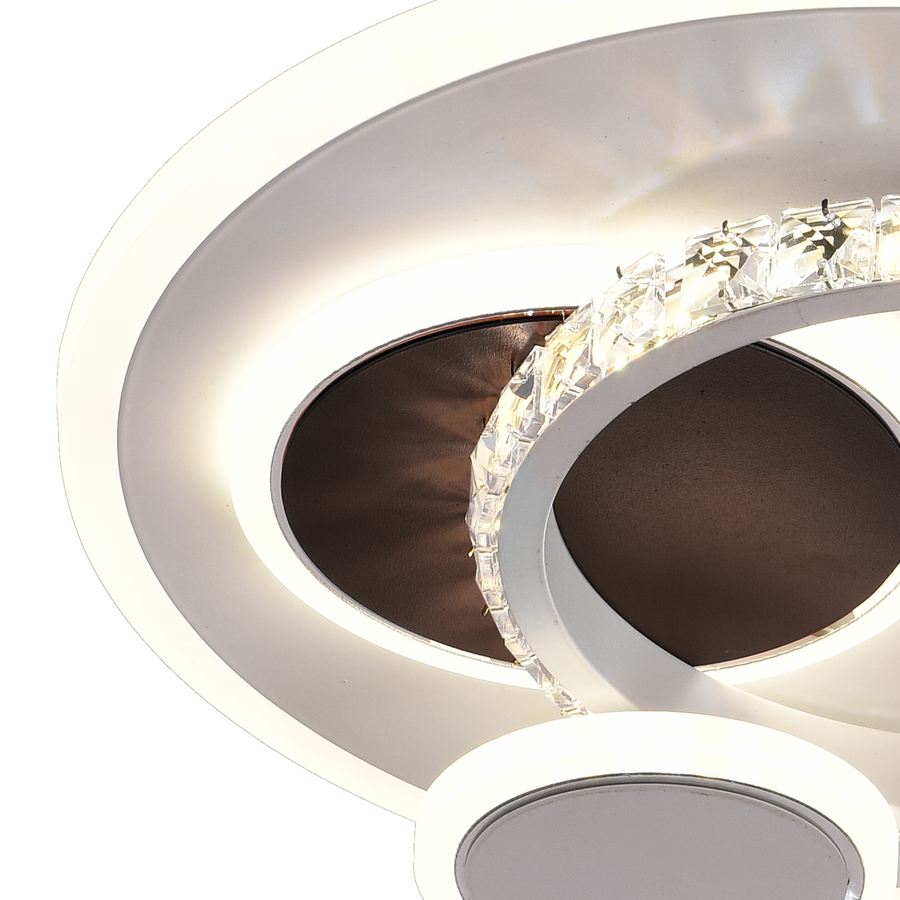 LED luster s kryštálom HELIOX, 43W, 4 kruhy, studené/teplé/neutrálne svetlo, biela