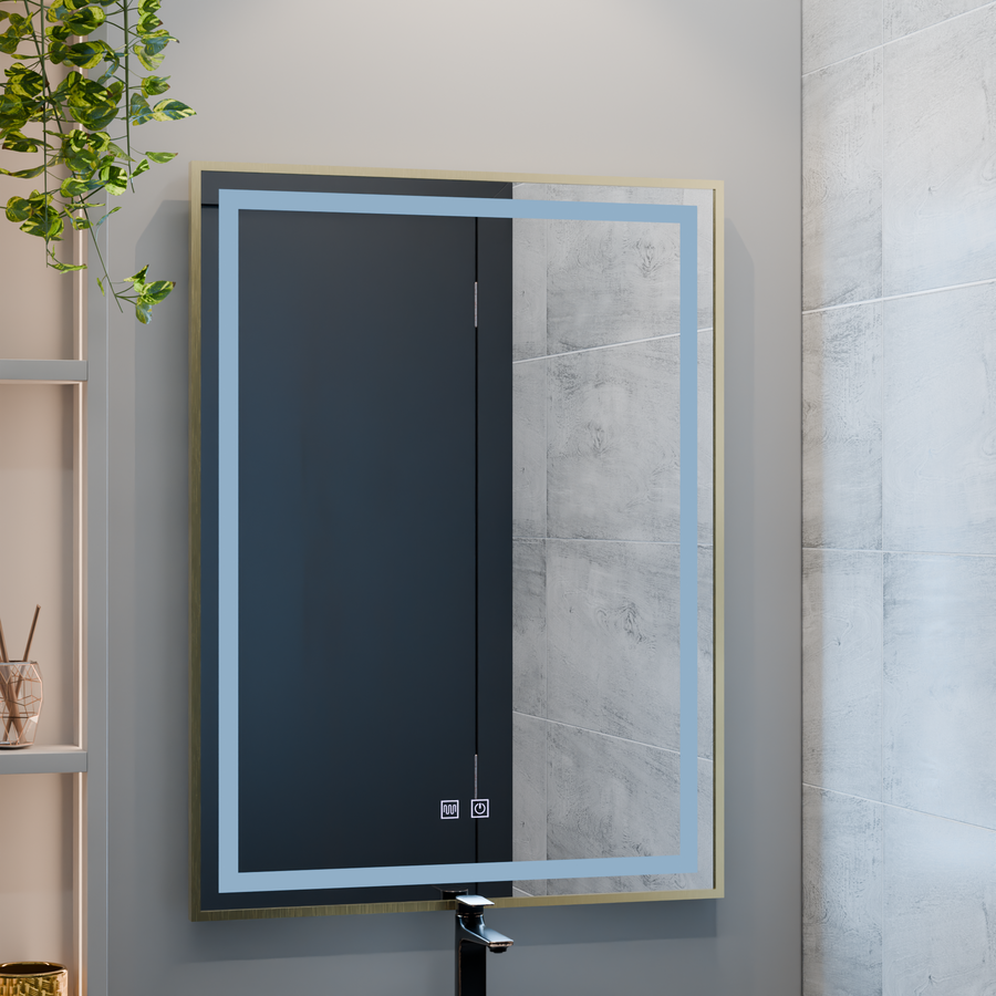 LED Touch Kalahiri Mirror, 80x60 cm, funkcia odmrazovania, rám zlatá kefka