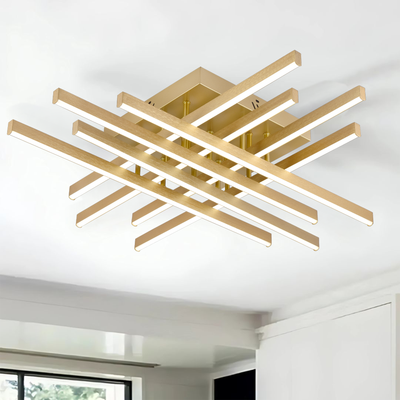 LED luster s diaľkovým ovládaním LINEX, 109W, svetlo 3000K/4000K/6000K, stmievateľný, zlatý