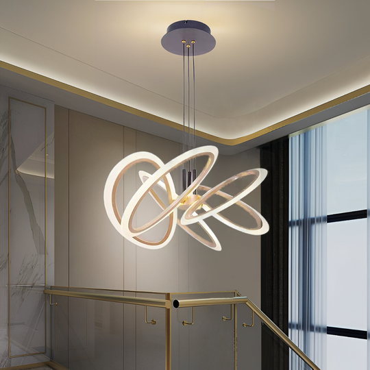 Závesný LED luster s diaľkovým ovládaním RIMINI 86W, 5 prvkov, studené/teplé/neutrálne svetlo, stmievateľné, zlaté LED luster s diaľkovým ovládaním Predvolený názov Alessandro Design