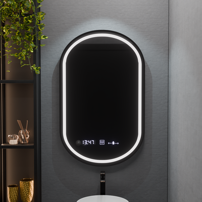 Oválne LED zrkadlo, 50x90cm, Alessia MotionGlow Marcello, Demister System, Hodiny & Teplomer, Stmievateľné