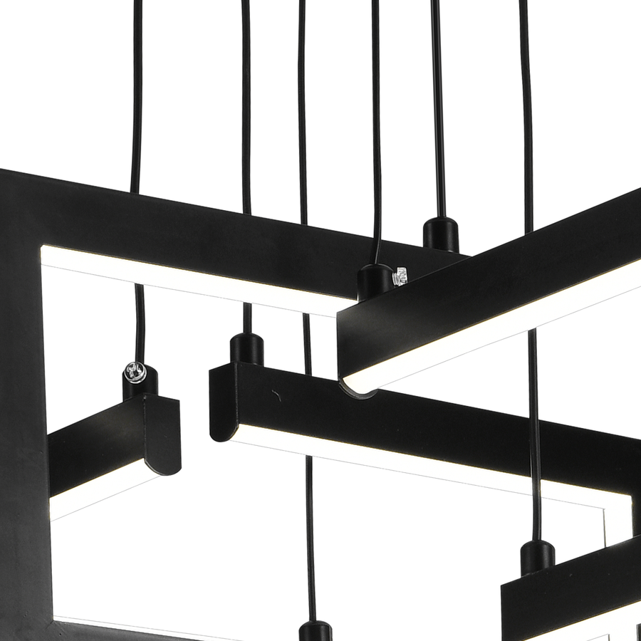 LED luster s diaľkovým ovládaním, Závesný 98W, 4 prvky, Studené/Teplé/Neutrálne svetlo, Stmievateľné, Nastaviteľná výška, Čierny
