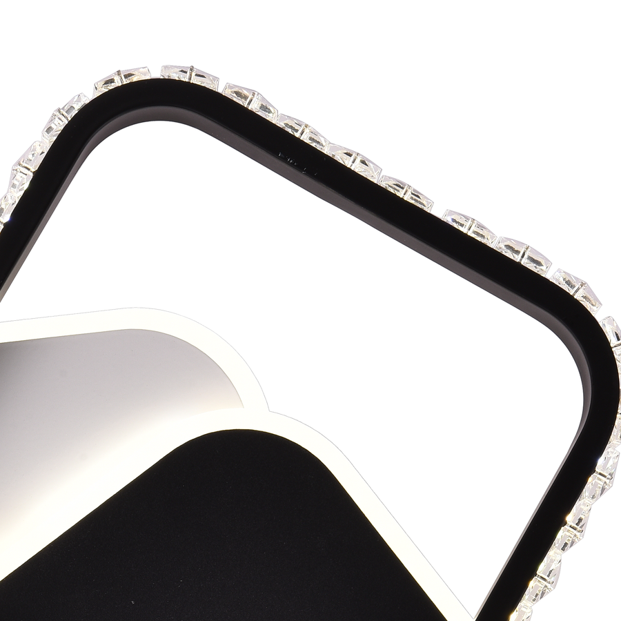 LED krištáľový luster PRISMIQ 39W, 3 štvorce, studené/teplé/neutrálne svetlo, čierny