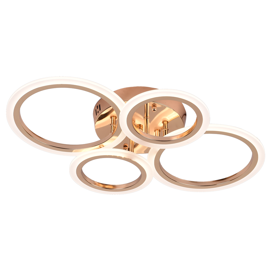 LED luster s diaľkovým ovládaním BETTY 44W, 4 kruhy, studené/teplé/neutrálne svetlo, stmievateľné, lesklé zlato