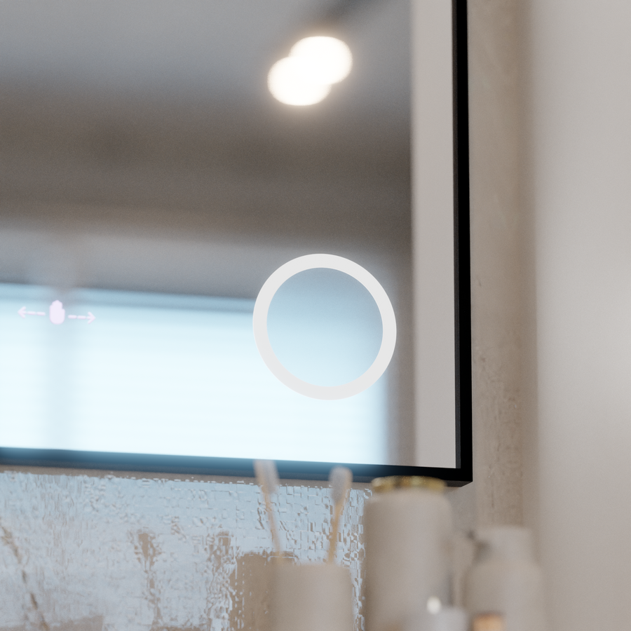 LED zrkadlo Francesca MotionGlow Snímač 80x60 cm Teplé/studené/Neutrálne svetlo Stmievateľný rám Čierny kartáčovaný systém odhmlievania Teplomer Hodiny Marcello Funghi Collection