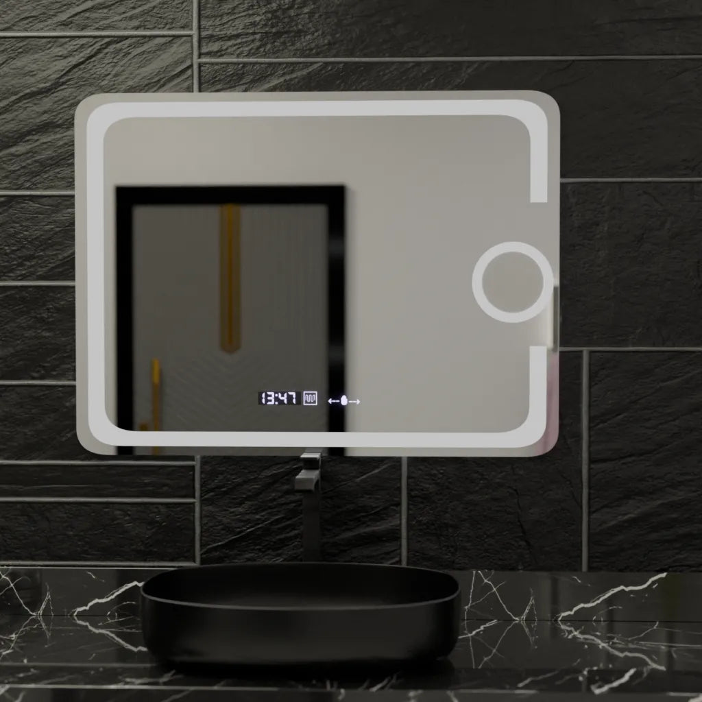 Zrkadlové obdĺžnikové obdĺžnikové 80x60cm Eclat Motionglow Marcello Clock Defrition System & Wolf Termometer Smoteble Cosmetic