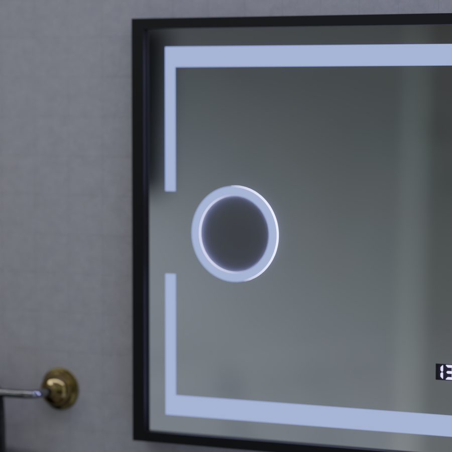 LED zrkadlové Motionglow Sensor Domingo s odmrazovaním funkcie rozmrazovania 120x65 cm studené/teplé svetlo, čierny kefovaný rám, zbierka Marcello Funghi Collection