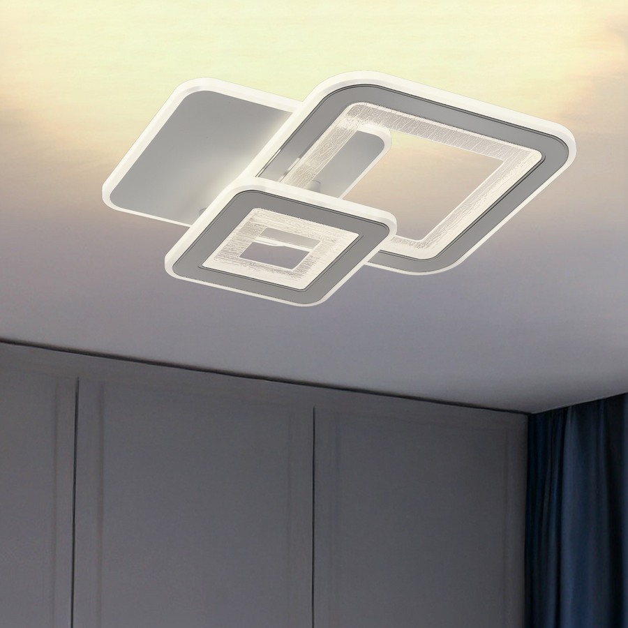 LED luster SQUARE 53W, 3 štvorce, studené/teplé/neutrálne svetlo, biely