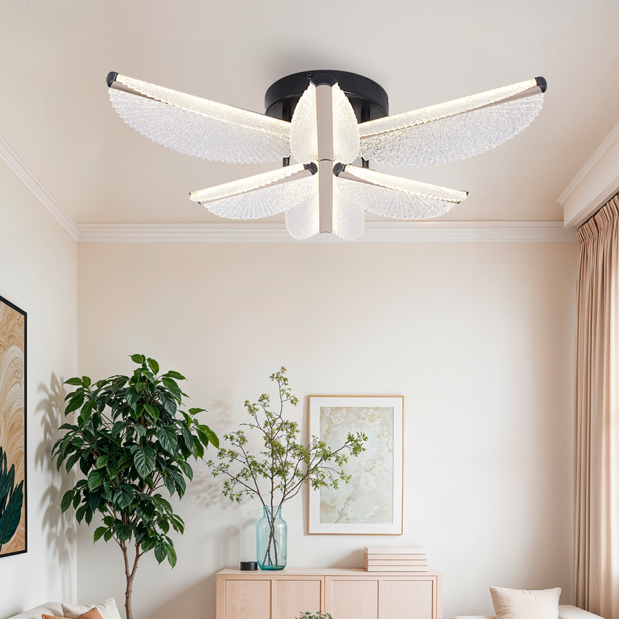 LED luster s diaľkovým ovládaním TULLIO 68W, 6 okvetných lístkov, studené/teplé/neutrálne svetlo, stmievateľné, čierny