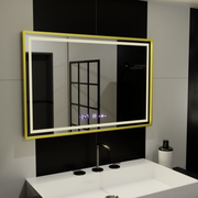 Obdĺžnikové LED zrkadlo, 120x80cm, Verite Royale Gold MotionGlow Marcello, Demister System, Hodiny & Teplomer, Stmievateľné