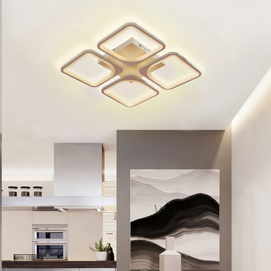 LED luster s diaľkovým ovládaním ZOE 52W, 4 štvorce, studené/teplé/neutrálne svetlo, stmievateľné, biela