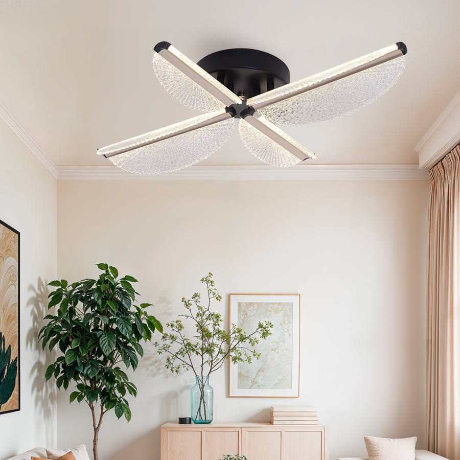 LED luster s diaľkovým ovládaním TULLIO 45W, 4 okvetné lístky, studené/teplé/neutrálne svetlo, stmievateľné, čierny