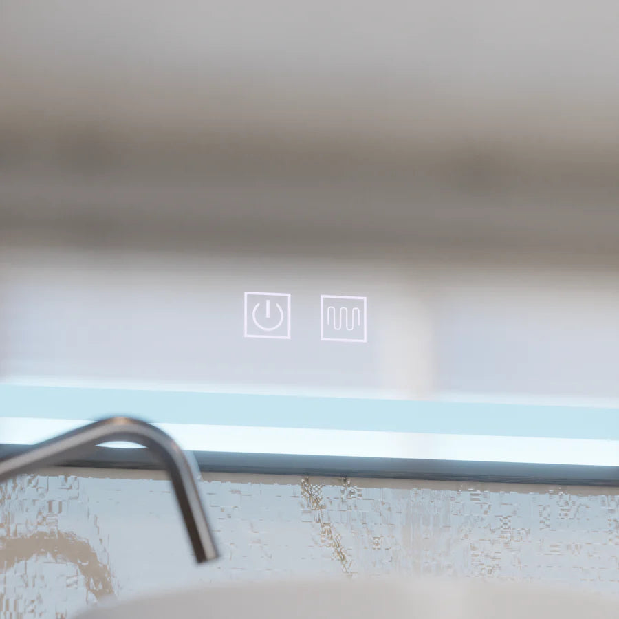 Zrkadlové LED obdĺžnikový 90x75cm hránový svetlý dotykový systém, čierny rám