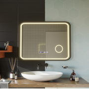 Zrkadlo LED Touch Bernd Defrosting Systém, hodiny a teplota 80x60 cm Black Brush Fund Cosmetica