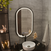 LED zrkadlo Helmut Systém odhmlievania, hodiny a teplota 50x90 cm Čierny rám brúsený Marcello Funghi