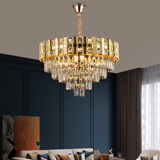 Krištáľový luster BRAN Mango 8xE14, priemer 60 cm, lesklé zlato, nastaviteľná výška