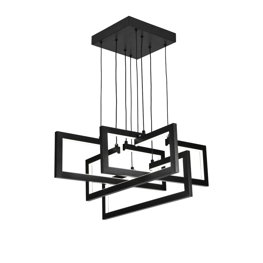 LED luster s diaľkovým ovládaním, Závesný 98W, 4 prvky, Studené/Teplé/Neutrálne svetlo, Stmievateľné, Nastaviteľná výška, Čierny